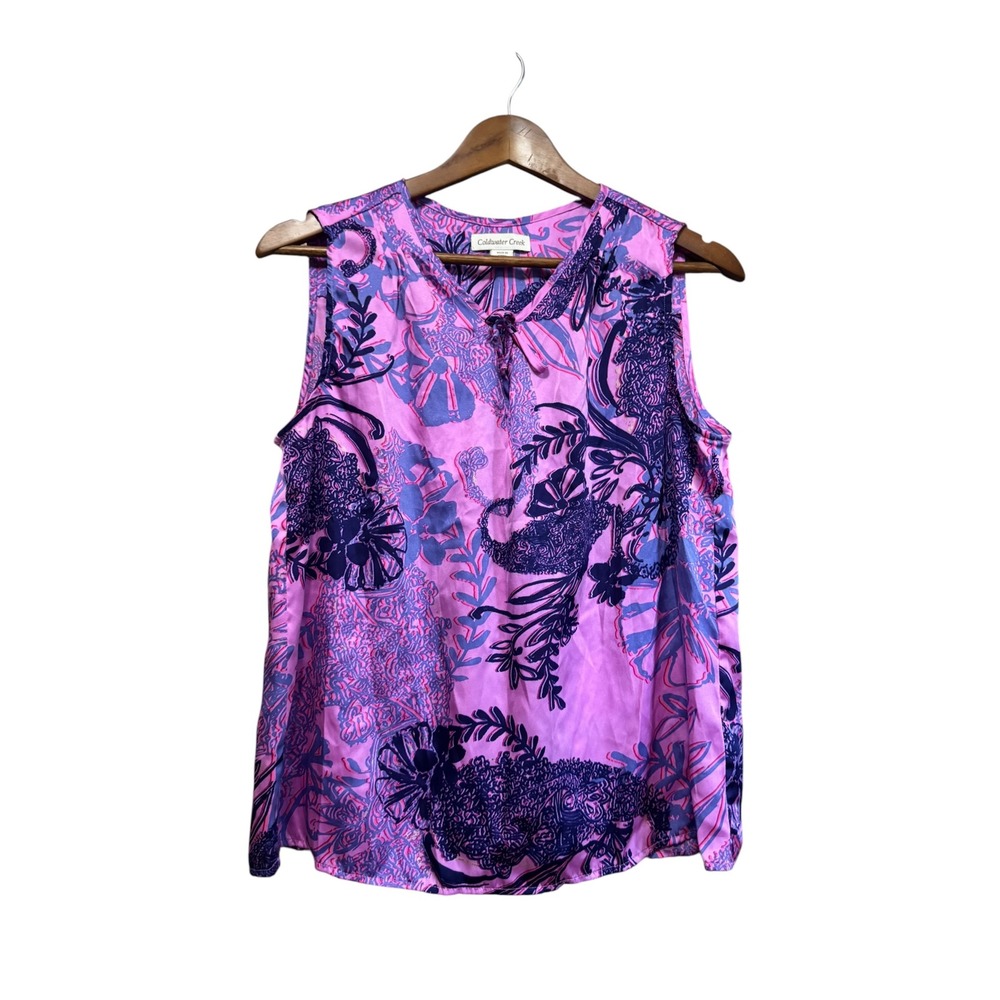 Coldwater Creek Blouse Womens M Pink Purple Paisley Floral Sleeveless Excellent